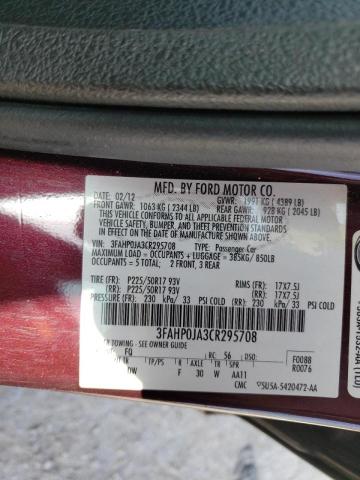 Photo 10 from auction – 2012 FORD FUSION SEL with VIN 3FAHP0JA3CR295708