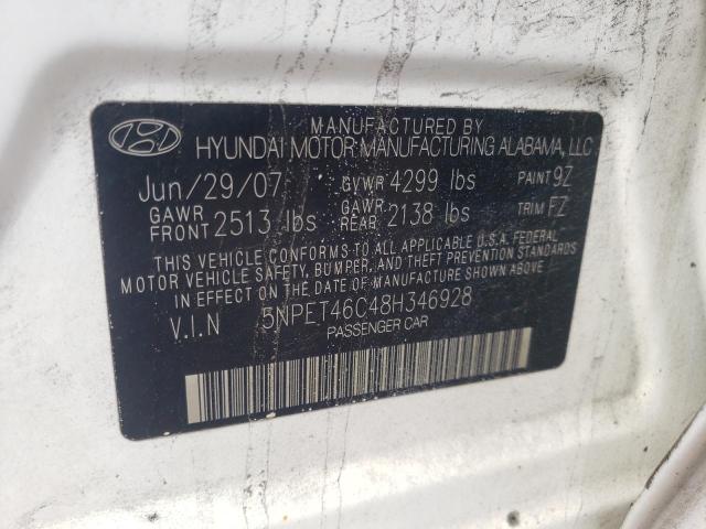 Photo 10 from auction – 2008 HYUNDAI SONATA GLS with VIN 5NPET46C48H346928