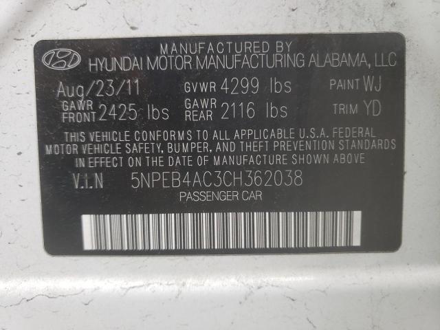 Photo 10 from auction – 2012 HYUNDAI SONATA GLS with VIN 5NPEB4AC3CH362038