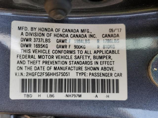 Photo 10 from auction – 2017 HONDA CIVIC LX with VIN 2HGFC2F56HH575051