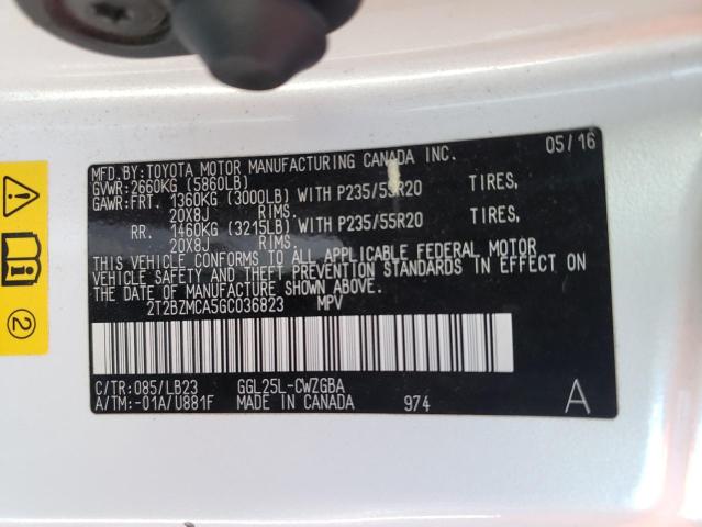 Photo 10 from auction – 2016 LEXUS RX 350 BAS with VIN 2T2BZMCA5GC036823