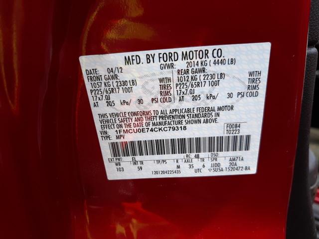 Photo 10 from auction – 2012 FORD ESCAPE LIM with VIN 1FMCU0E74CKC79318