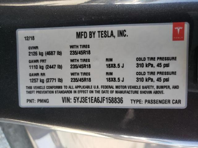 Photo 10 from auction – 2018 TESLA MODEL 3 with VIN 5YJ3E1EA6JF158836
