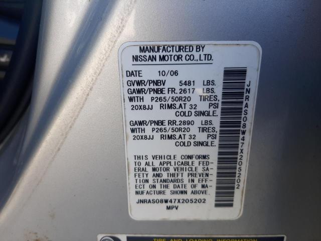 Photo 10 from auction – 2007 INFINITI FX35 with VIN JNRAS08W47X205202