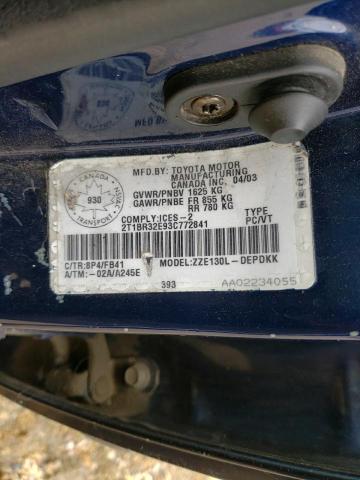 Photo 10 from auction – 2003 TOYOTA COROLLA CE with VIN 2T1BR32E93C772841
