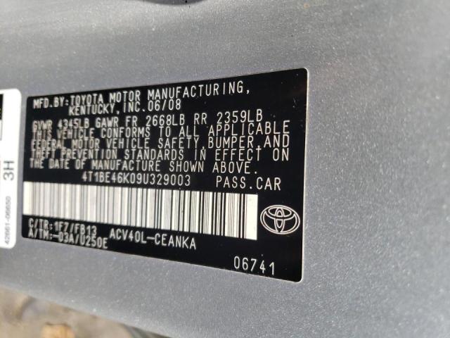 Photo 10 from auction – 2009 TOYOTA CAMRY BASE with VIN 4T1BE46K09U329003