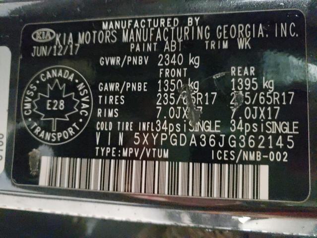 Photo 10 from auction – 2018 KIA SORENTO LX with VIN 5XYPGDA36JG362145