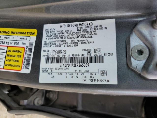 Photo 10 from auction – 2014 FORD FUSION SE with VIN 3FA6P0H72ER265359