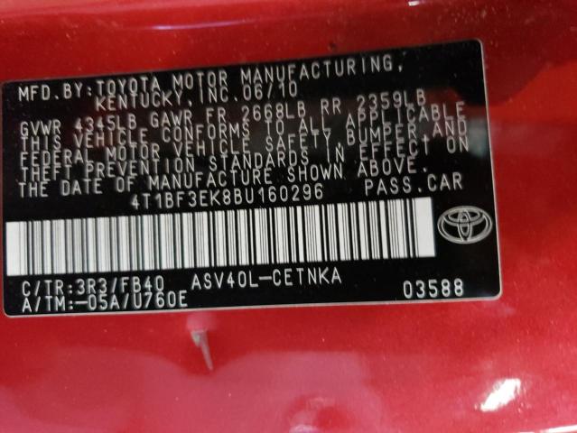 Photo 10 from auction – 2011 TOYOTA CAMRY BASE with VIN 4T1BF3EK8BU160296
