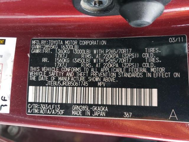 Photo 10 from auction – 2011 TOYOTA 4RUNNER SR with VIN JTEBU5JR0B5061745