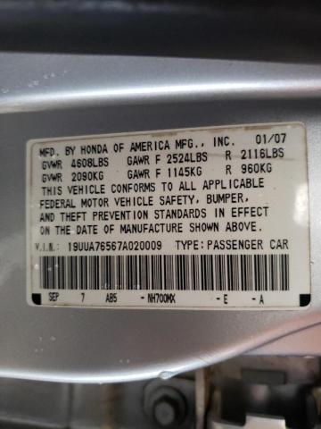Photo 10 from auction – 2007 ACURA TL TYPE S with VIN 19UUA76567A020009