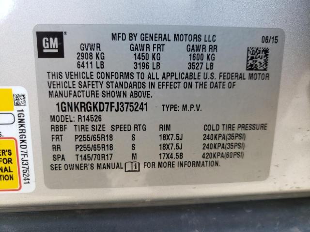 Photo 10 from auction – 2015 CHEVROLET TRAVERSE L with VIN 1GNKRGKD7FJ375241