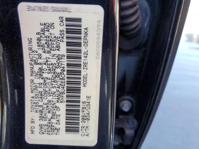 Photo 10 from auction – 2012 TOYOTA COROLLA BA with VIN 5YFBU4EE8CP047179