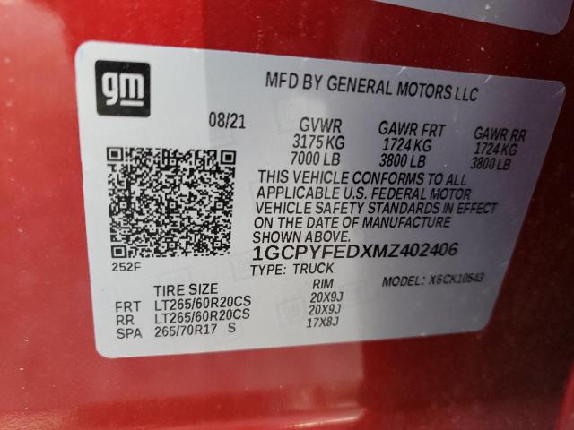 Photo 10 from auction – 2021 CHEVROLET SILVERADO with VIN 1GCPYFEDXMZ402406