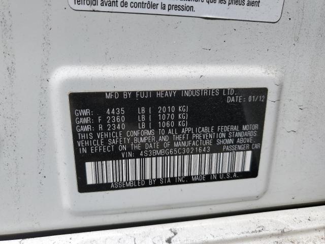 Photo 10 from auction – 2012 SUBARU LEGACY 2.5 with VIN 4S3BMBG65C3021643
