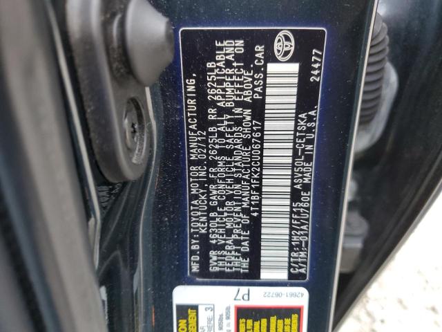 Photo 10 from auction – 2012 TOYOTA CAMRY BASE with VIN 4T1BF1FK2CU067617