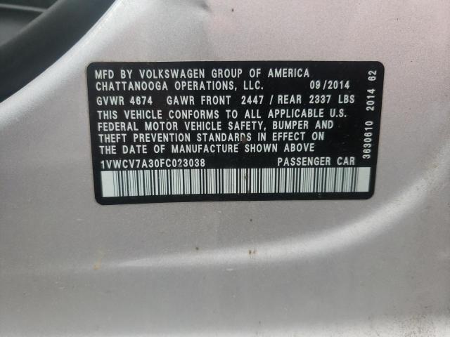 Photo 10 from auction – 2015 VOLKSWAGEN PASSAT SEL with VIN 1VWCV7A30FC023038