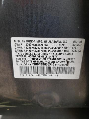 Photo 10 from auction – 2011 HONDA PILOT TOUR with VIN 5FNYF3H94BB005910