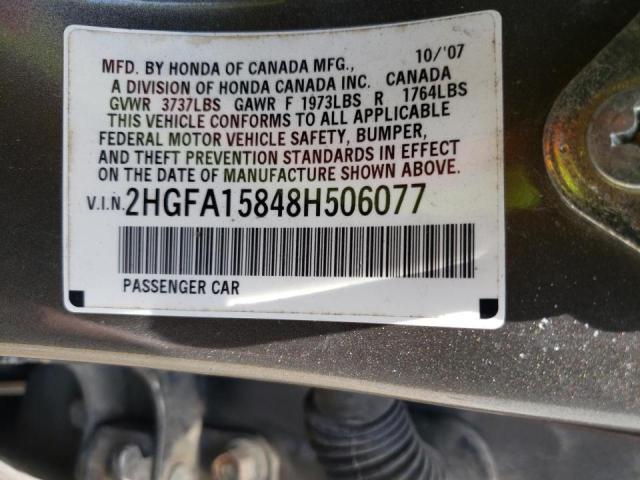 Photo 10 from auction – 2008 HONDA CIVIC EX with VIN 2HGFA15848H506077