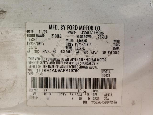 Photo 10 from auction – 2010 FORD RANGER with VIN 1FTKR1AD9APA19760