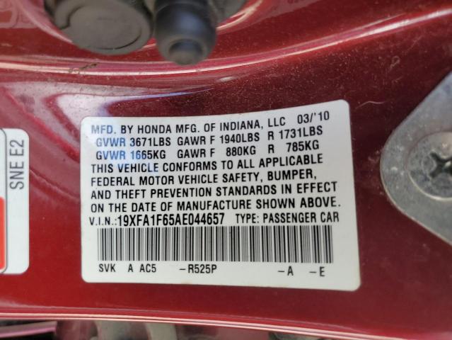 Photo 10 from auction – 2010 HONDA CIVIC LX-S with VIN 19XFA1F65AE044657