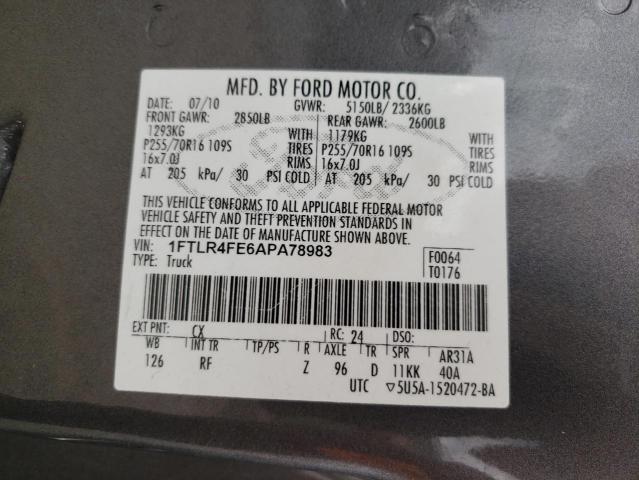 Photo 10 from auction – 2010 FORD RANGER SUP with VIN 1FTLR4FE6APA78983
