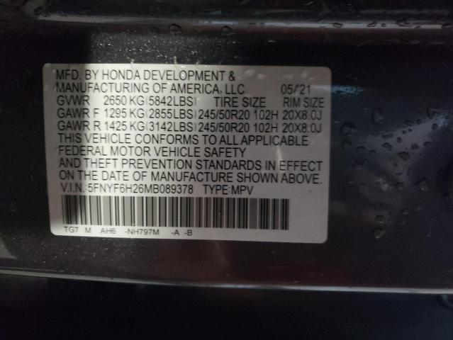 Photo 10 from auction – 2021 HONDA PILOT SE with VIN 5FNYF6H26MB089378
