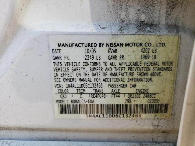Photo 10 from auction – 2006 NISSAN ALTIMA S with VIN 1N4AL11D06C132465