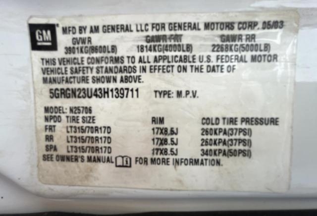 Photo 10 from auction – 2003 HUMMER H2 with VIN 5GRGN23U43H139711