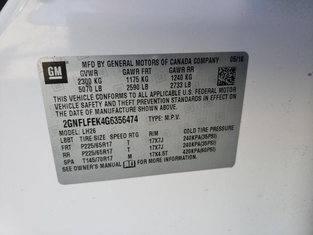 Photo 10 from auction – 2016 CHEVROLET EQUINOX LT with VIN 2GNFLFEK4G6356474