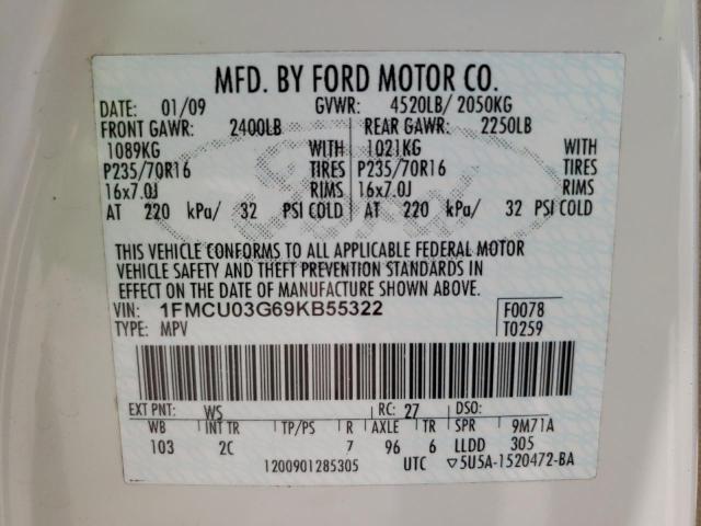 Photo 10 from auction – 2009 FORD ESCAPE XLT with VIN 1FMCU03G69KB55322