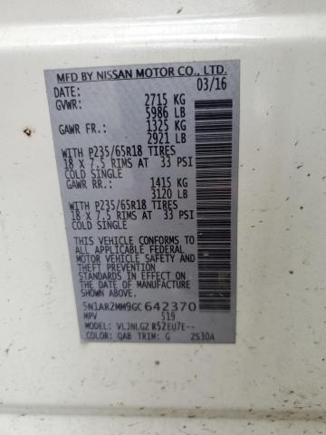 Photo 10 from auction – 2016 NISSAN PATHFINDER with VIN 5N1AR2MM9GC642370