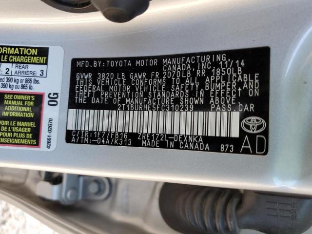Photo 10 from auction – 2015 TOYOTA COROLLA L with VIN 2T1BURHE5FC310239
