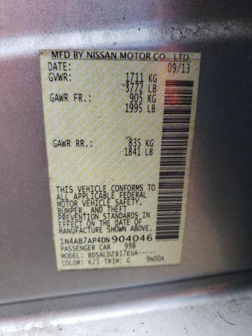 Photo 10 from auction – 2013 NISSAN SENTRA S with VIN 1N4AB7AP4DN904046