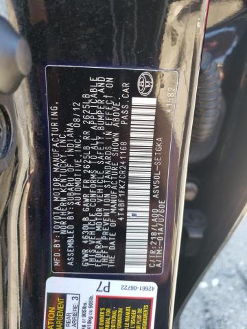 Photo 10 from auction – 2012 TOYOTA CAMRY BASE with VIN 4T4BF1FK7CR241168