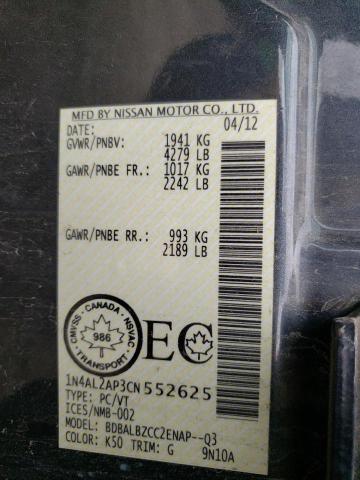 Photo 10 from auction – 2012 NISSAN ALTIMA BAS with VIN 1N4AL2AP3CN552625