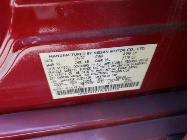 Photo 10 from auction – 2007 NISSAN MAXIMA SE with VIN 1N4BA41E37C858729