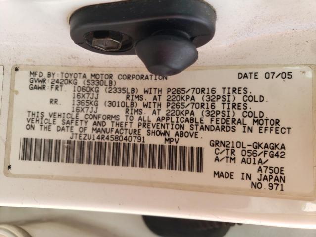 Photo 10 from auction – 2005 TOYOTA 4RUNNER SR with VIN JTEZU14R458040791