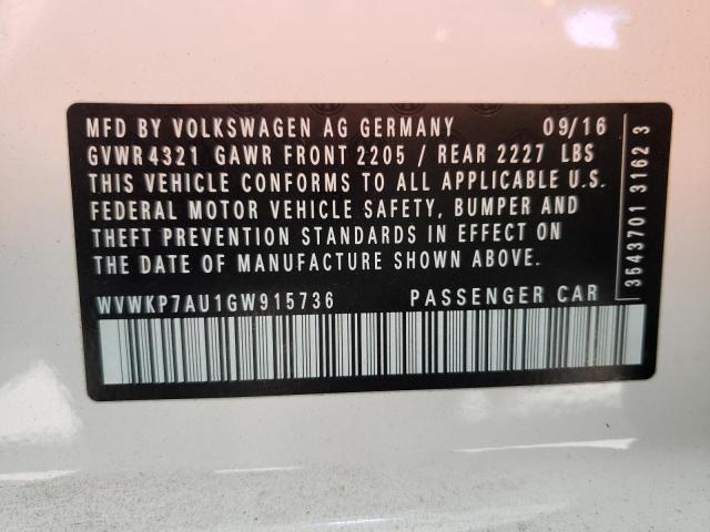 Photo 10 from auction – 2016 VOLKSWAGEN E-GOLF SE with VIN WVWKP7AU1GW915736