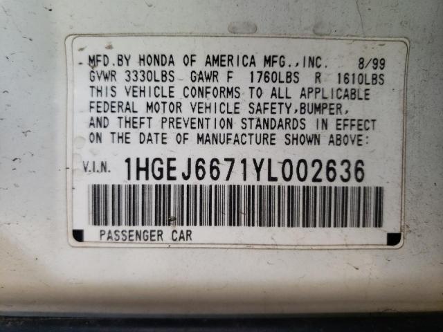 Photo 10 from auction – 2000 HONDA CIVIC with VIN 1HGEJ6671YL002636