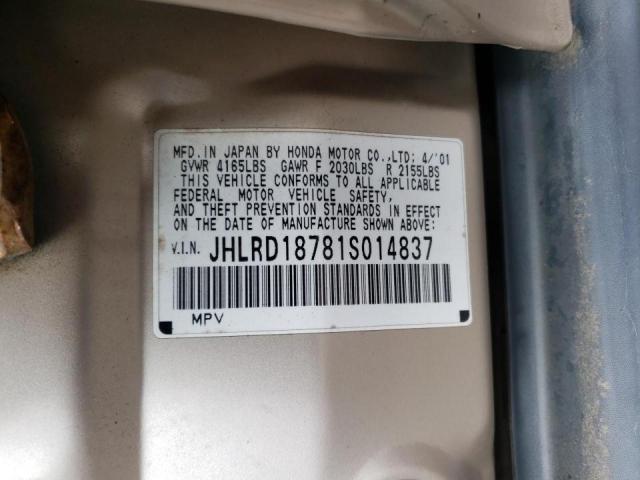 Photo 10 from auction – 2001 HONDA CR-V SE with VIN JHLRD18781S014837