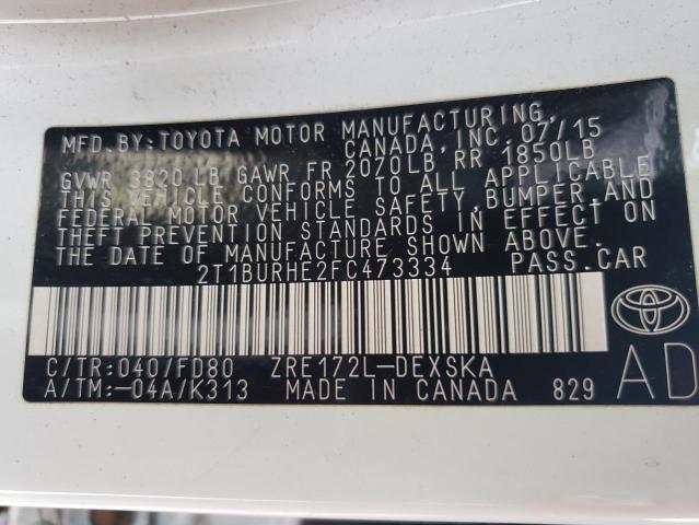 صورة رقم 10 من المزاد - 2015 TOYOTA COROLLA L مع VIN 2T1BURHE2FC473334