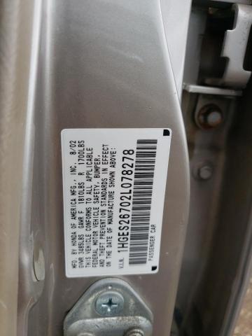 Photo 10 from auction – 2002 HONDA CIVIC EX with VIN 1HGES26702L078278