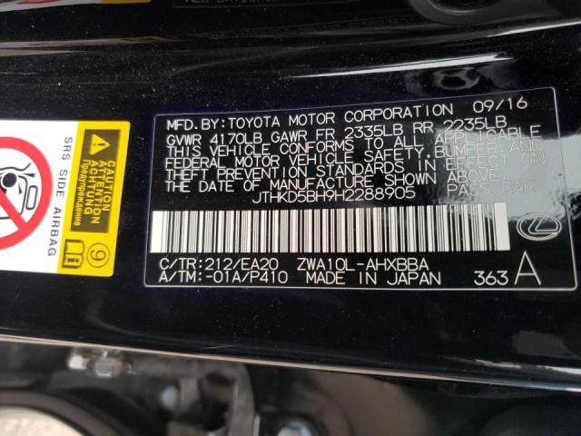 Photo 10 from auction – 2017 LEXUS CT 200 with VIN JTHKD5BH9H2288905