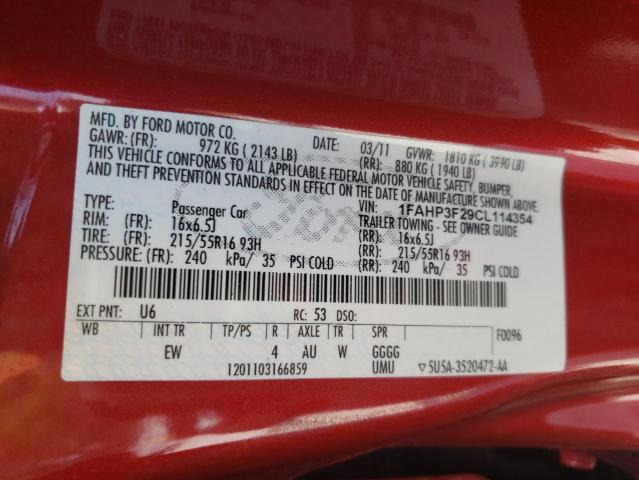 Photo 10 from auction – 2012 FORD FOCUS SE with VIN 1FAHP3F29CL114354