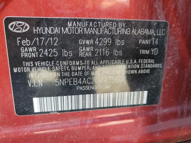 Photo 10 from auction – 2012 HYUNDAI SONATA GLS with VIN 5NPEB4AC2CH475608