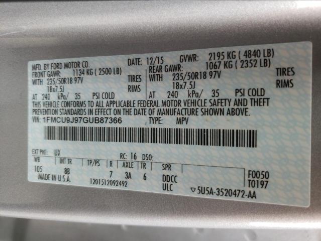 Photo 10 from auction – 2016 FORD ESCAPE TIT with VIN 1FMCU9J97GUB87366