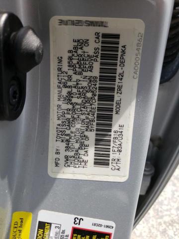 Foto 10 de la subasta – 2012 TOYOTA COROLLA BA con VIN 5YFBU4EE7CP052499