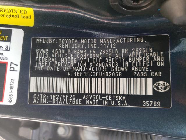 Photo 10 from auction – 2012 TOYOTA CAMRY BASE with VIN 4T1BF1FK3CU192058