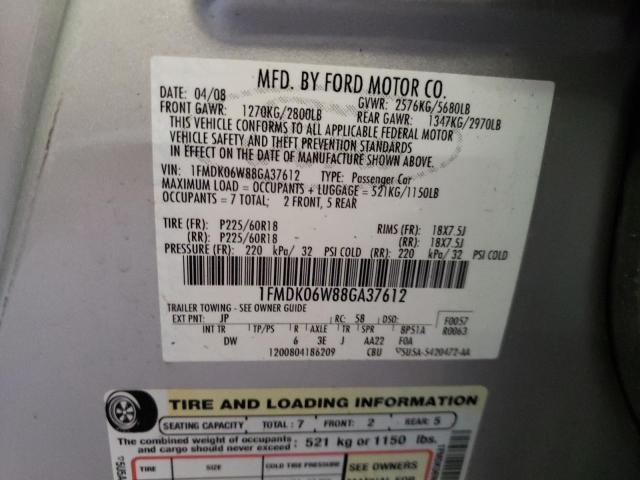 Photo 10 from auction – 2008 FORD TAURUS X L with VIN 1FMDK06W88GA37612